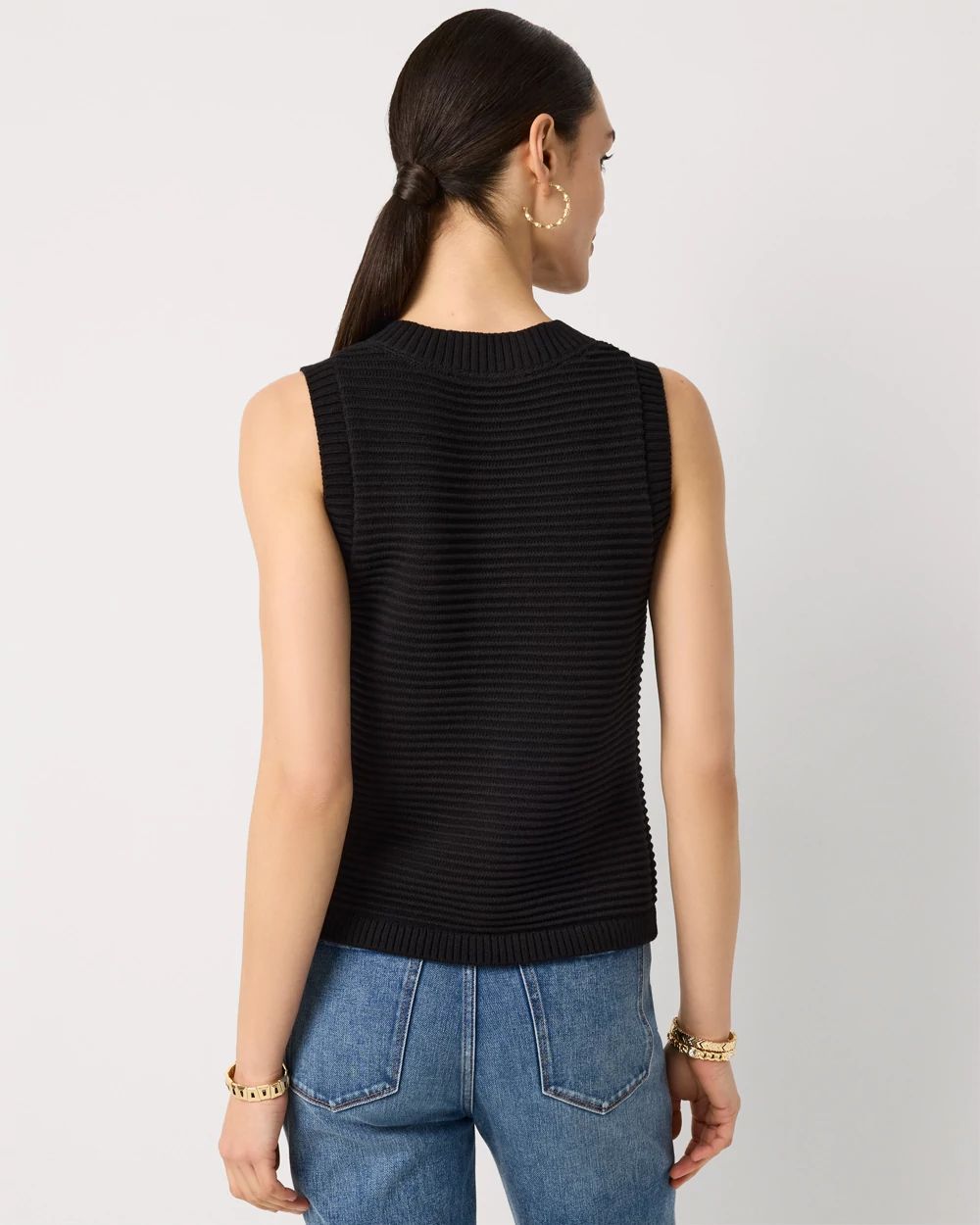 Button Front Rib Knit Vest | White House Black Market